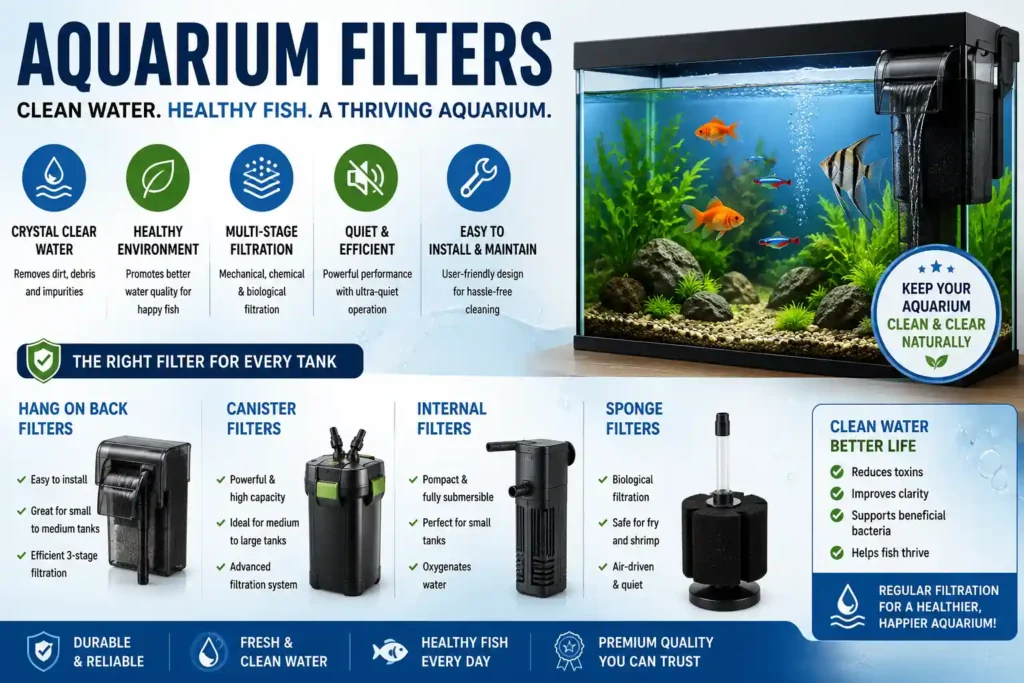 Best aquarium filters for fish tanks featuring hang-on-back, canister, internal, and sponge filters for clean water, healthy fish, and efficient filtration.