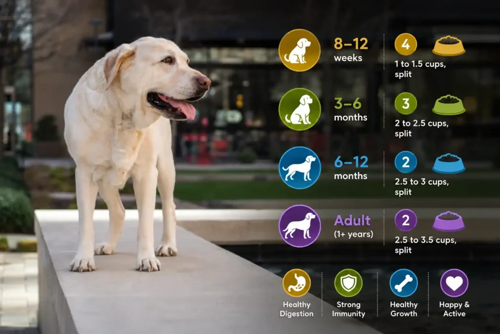 Labrador Retriever feeding guide by age.