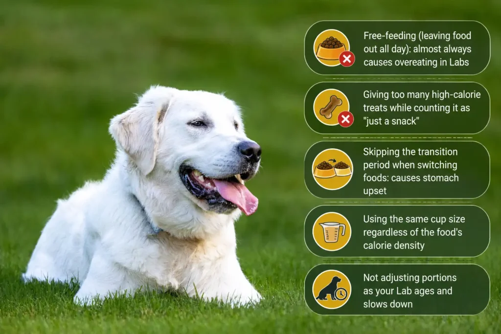 Common Labrador feeding mistakes infographic.