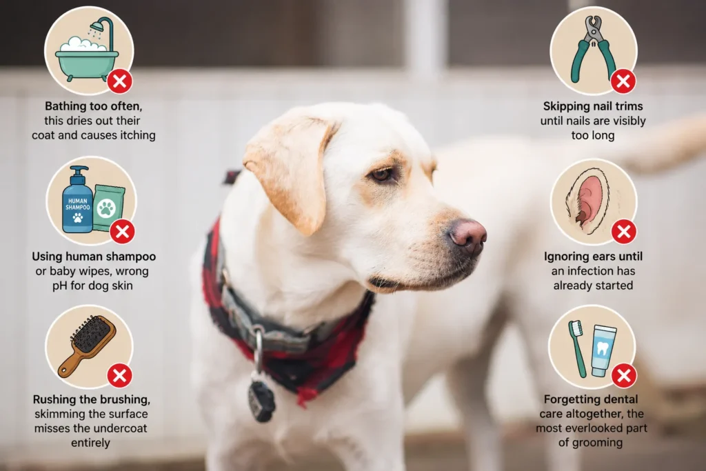 Common Labrador grooming mistakes infographic.