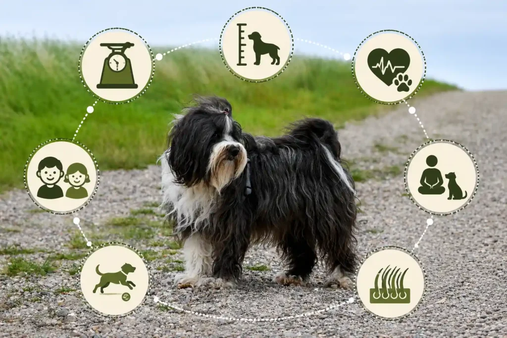 Bergamasco Sheepdog breed traits illustrated with simple icons.