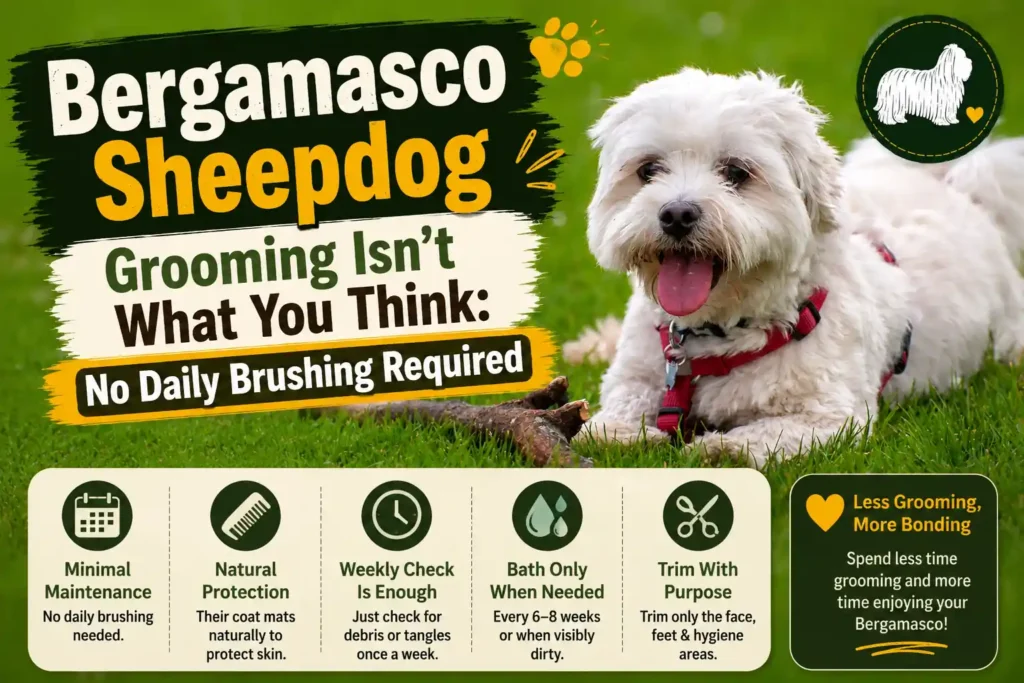 Bergamasco Sheepdog grooming guide with no daily brushing needed.