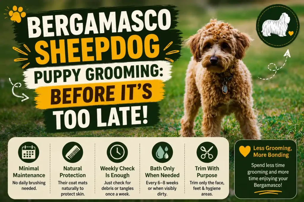 Bergamasco Sheepdog puppy grooming guide thumbnail.