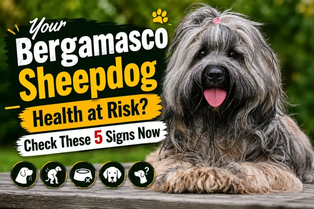 Bergamasco Sheepdog health warning signs infographic.