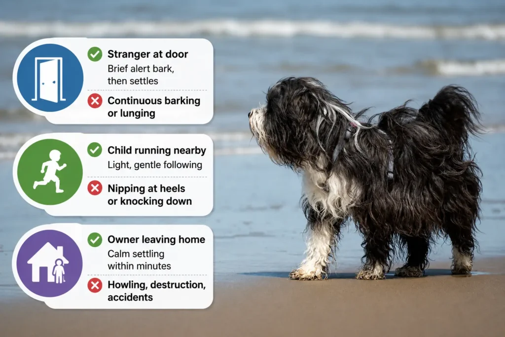 Bergamasco Sheepdog behavior examples infographic with training icons.