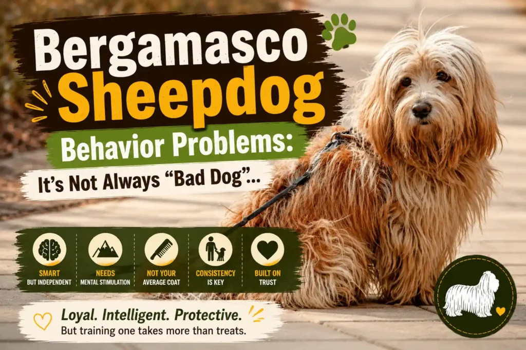 Bergamasco Sheepdog behavior problems thumbnail with shaggy dog.