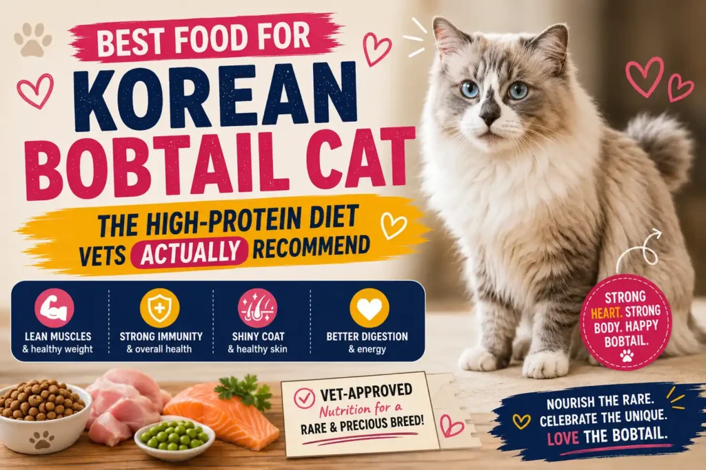 Korean Bobtail cat eating high-protein diet