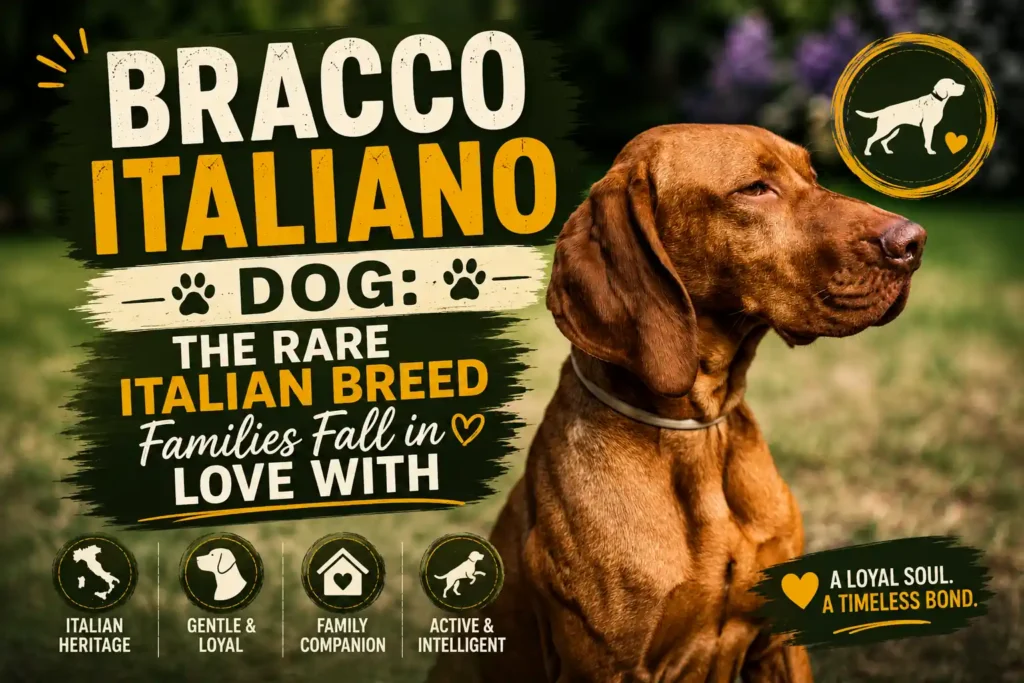 Bracco Italiano dog with rare breed guide.