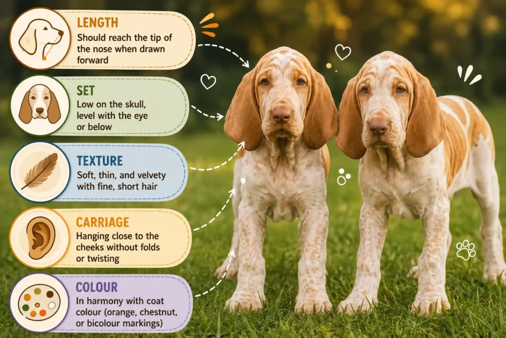 Bracco Italiano puppy ear features infographic.