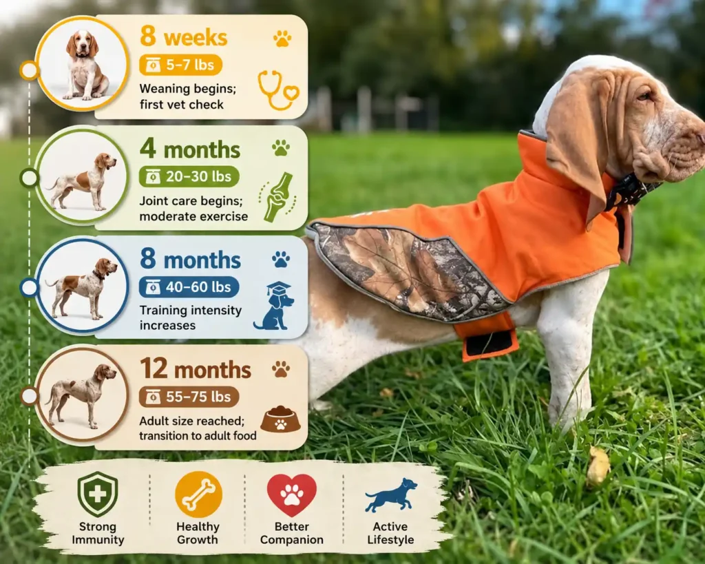 Bracco Italiano puppy growth timeline infographic
