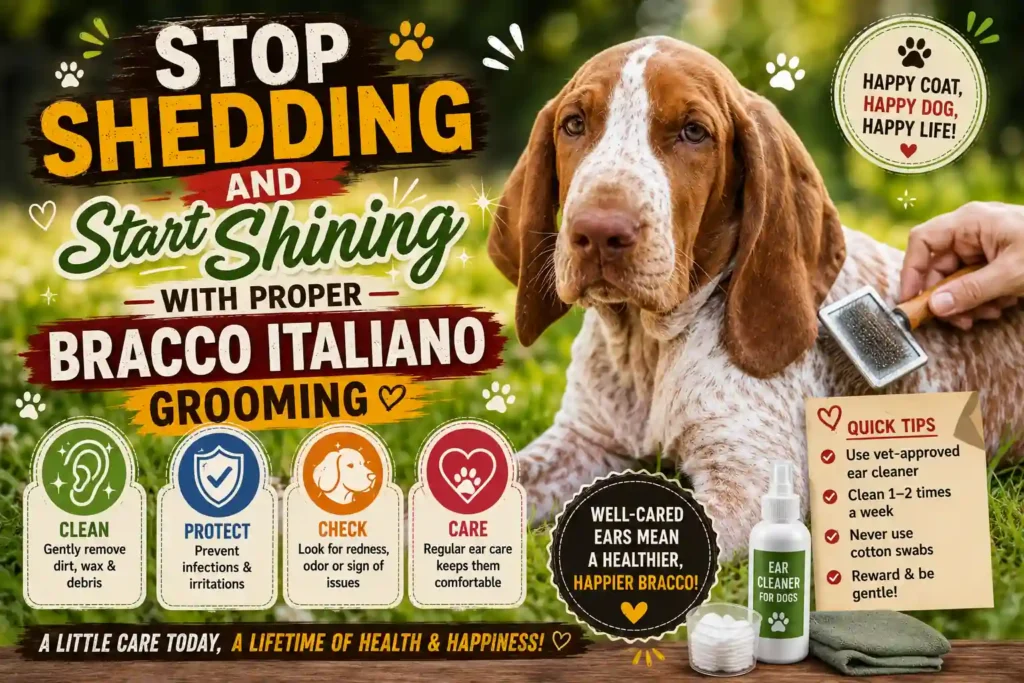 Bracco Italiano shedding control and grooming infographic.