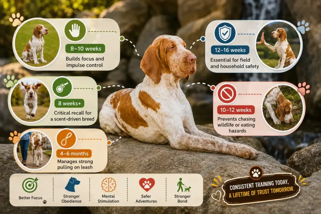 Bracco Italiano training milestones infographic