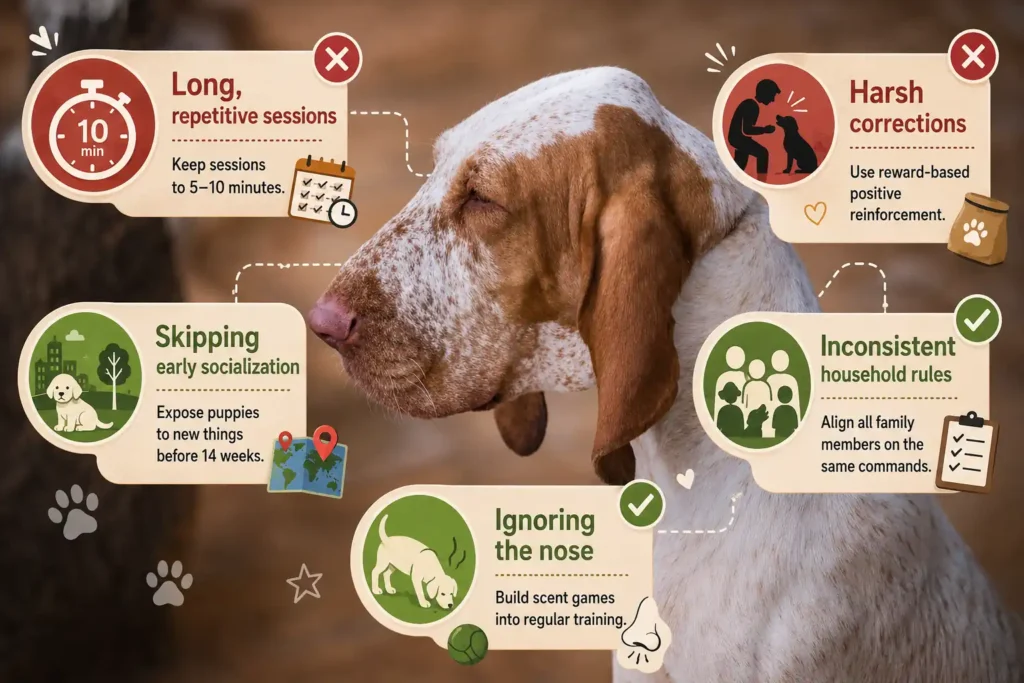 Bracco Italiano training mistakes infographic