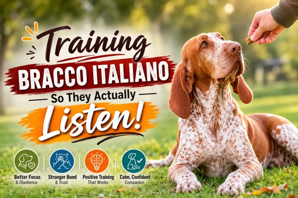 Bracco Italiano training with treat
