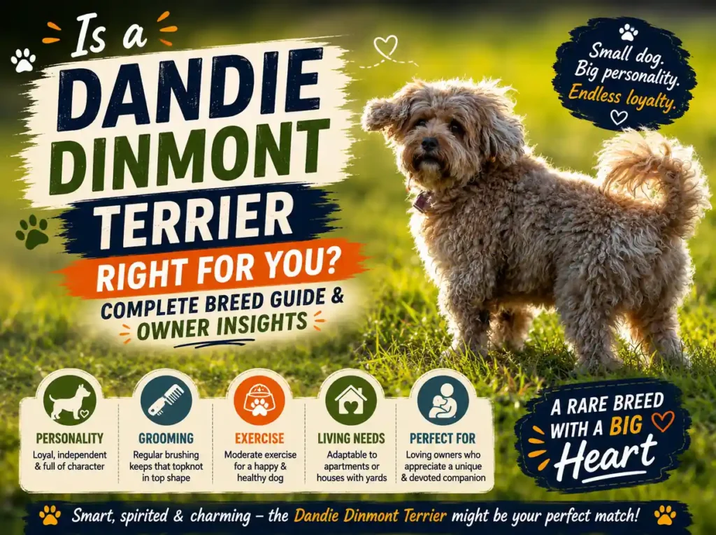 Dandie Dinmont Terrier breed guide with owner insights and care highlights.