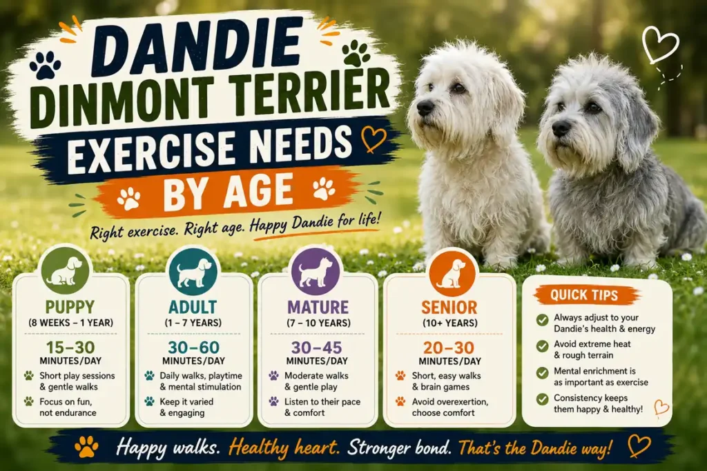 Dandie Dinmont Terrier exercise needs by age infographic