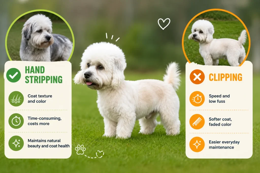 Dandie Dinmont Terrier hand stripping vs clipping infographic