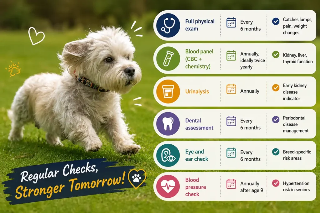 Dandie Dinmont Terrier senior health check schedule infographic