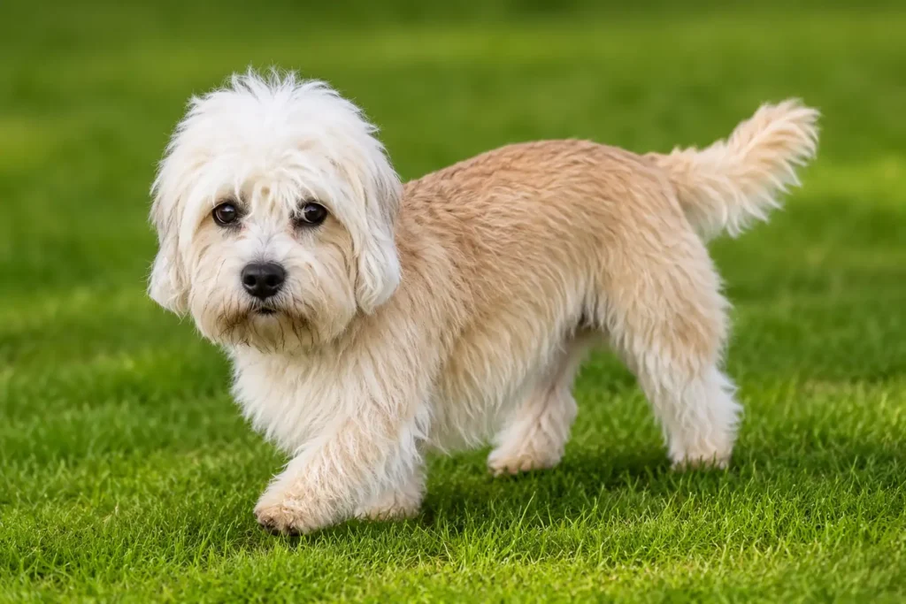 Dandie Dinmont Terrier walking on grass