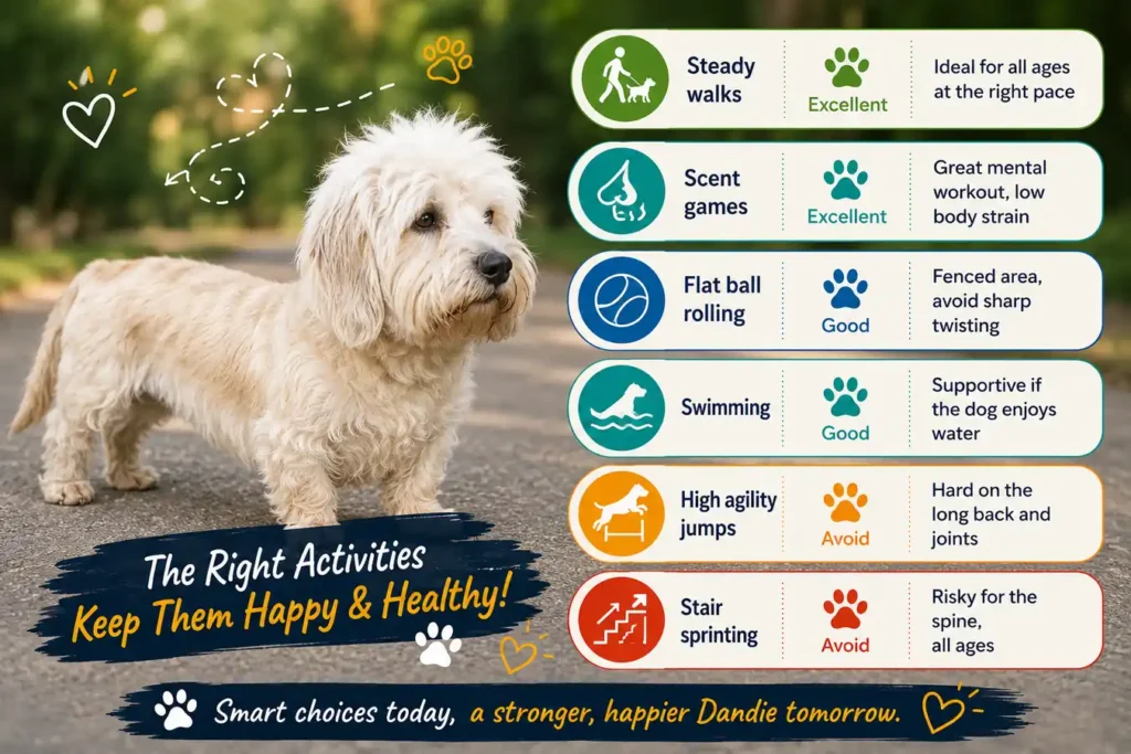 Dandie Dinmont Terrier safe exercise guide infographic
