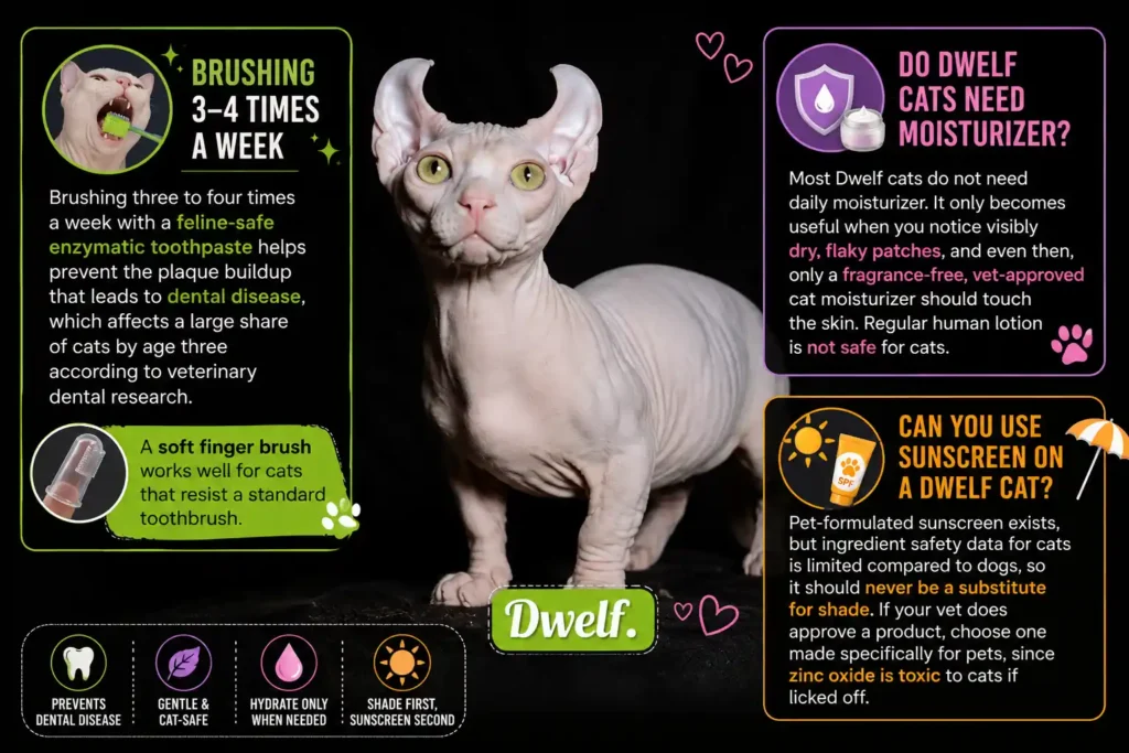 Dwelf cat grooming and skincare infographic.