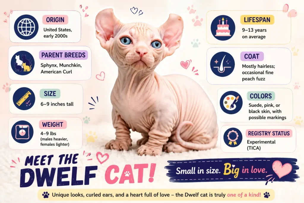 Dwelf cat breed facts infographic