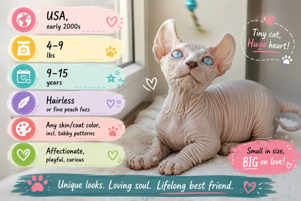 Dwelf cat breed facts infographic