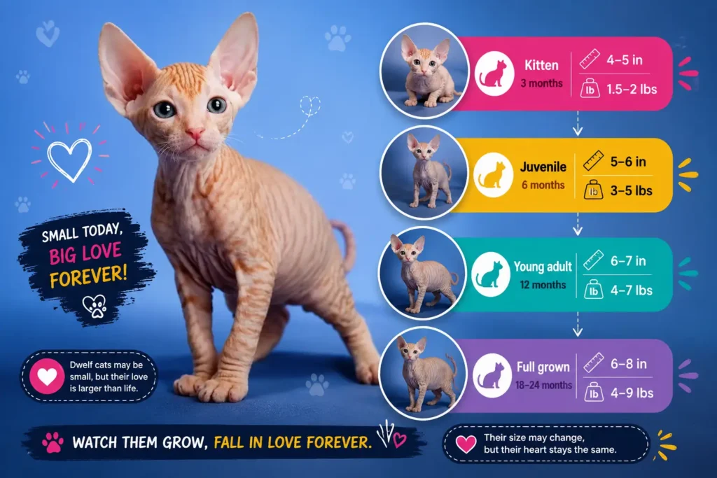 Dwelf cat growth stages infographic