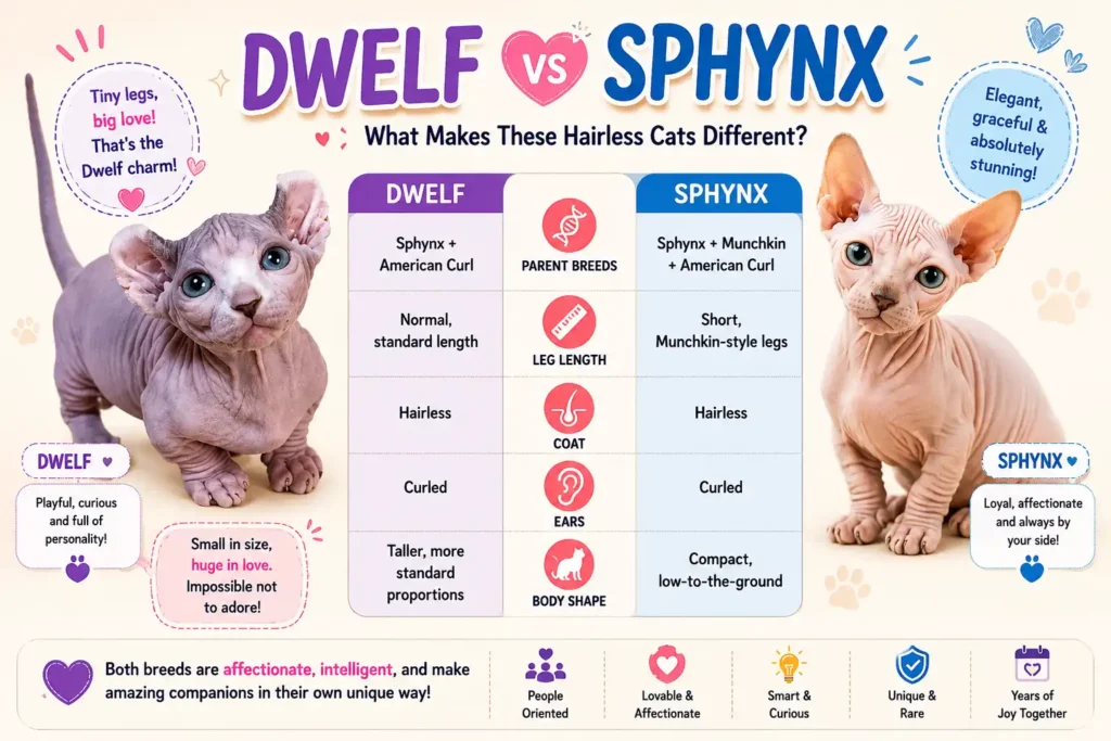 Dwelf vs Sphynx cat comparison