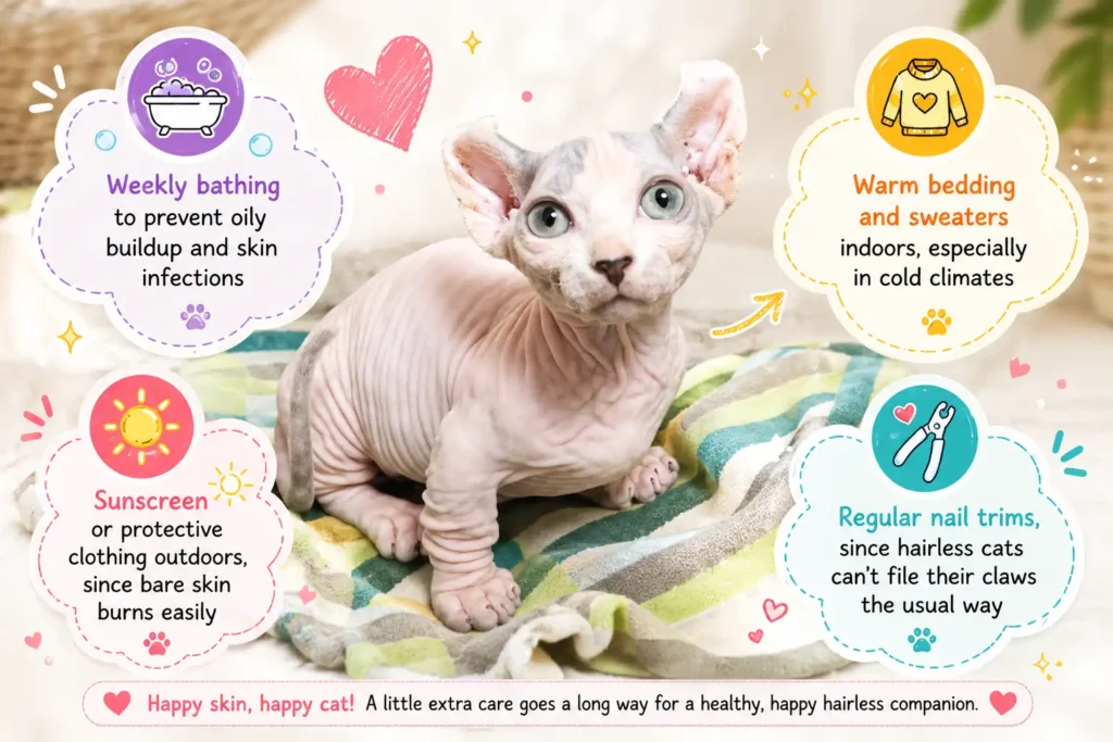 Hairless cat care tips infographic