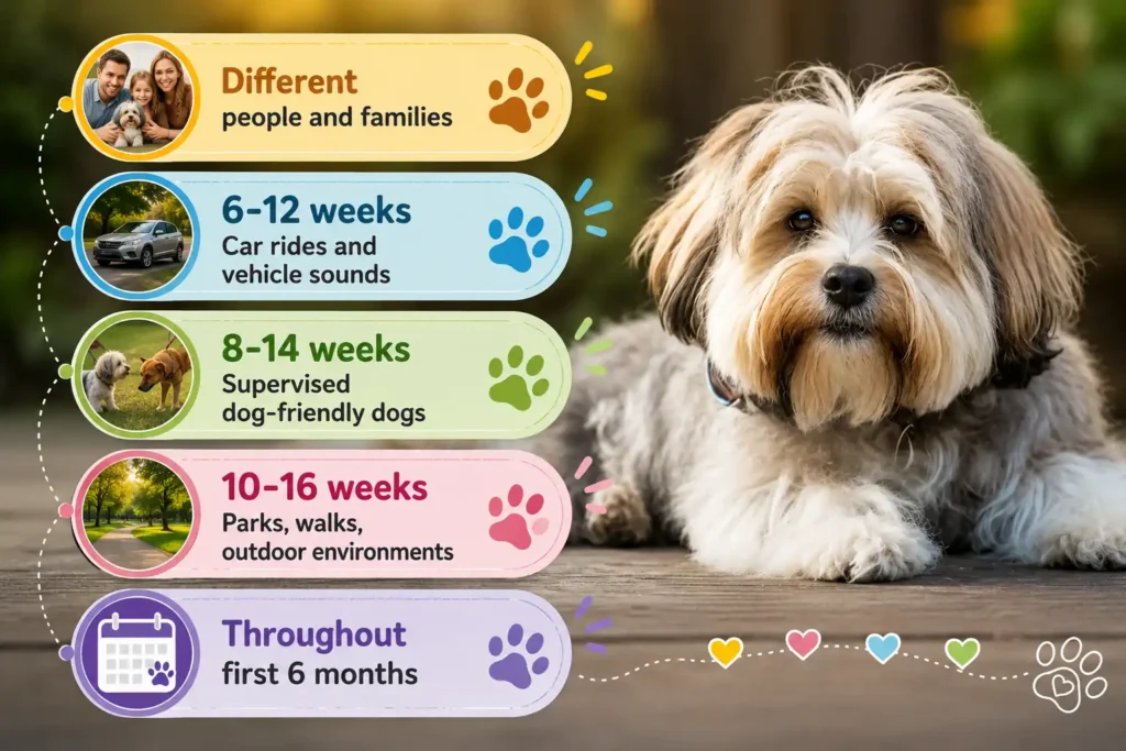 Puppy socialization timeline infographicc
