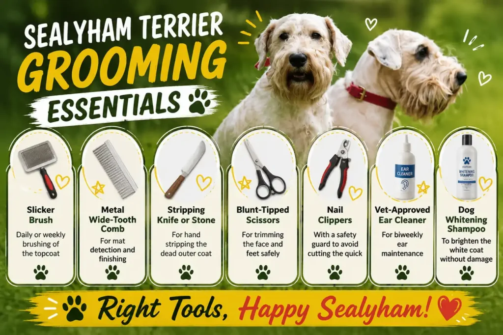 Sealyham Terrier grooming tools infographic