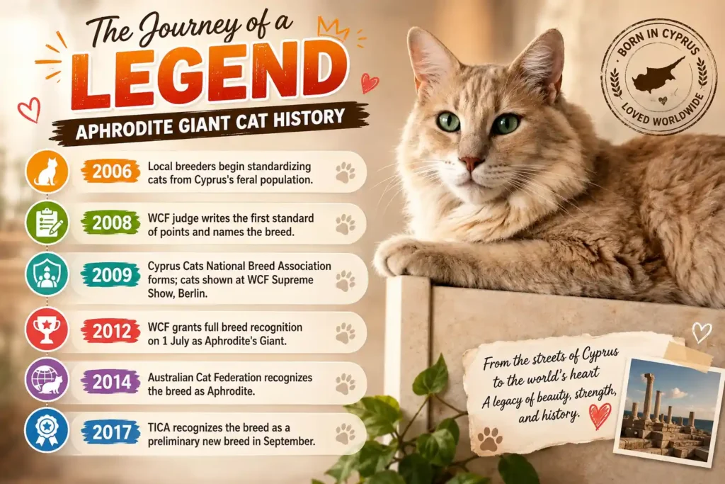Aphrodite Giant cat history timeline