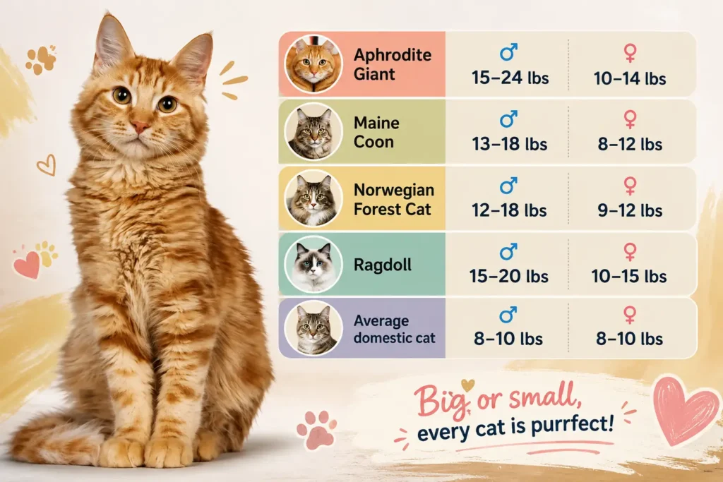 Aphrodite Giant cat weight comparison