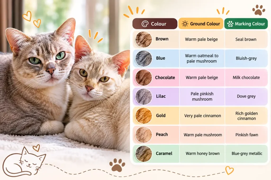 Australian Mist cat colour chart