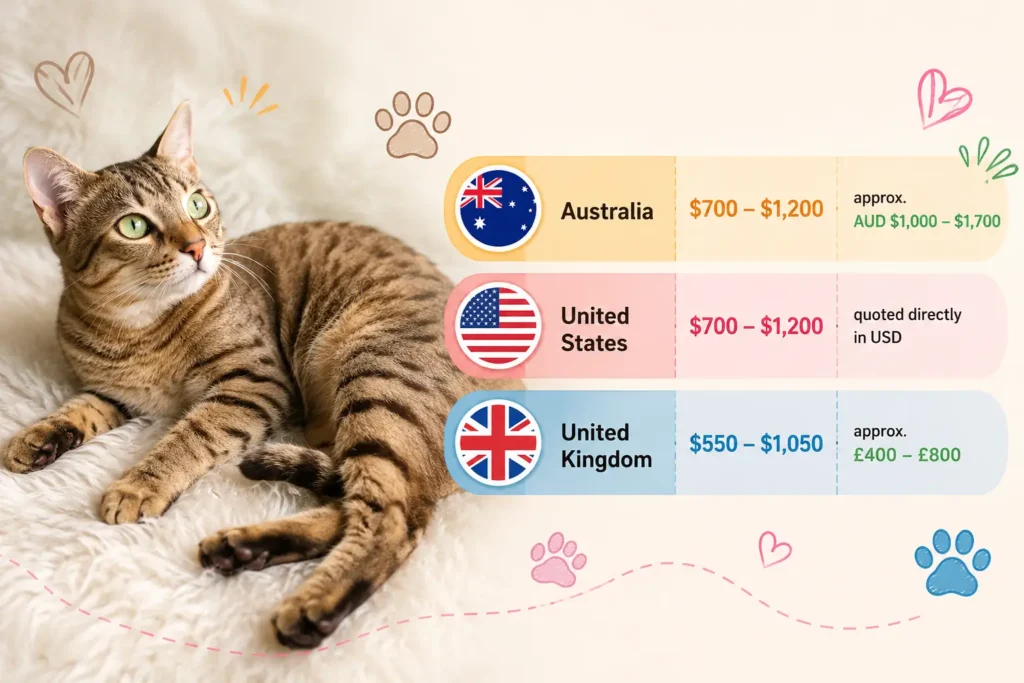 Australian Mist cat prices by country