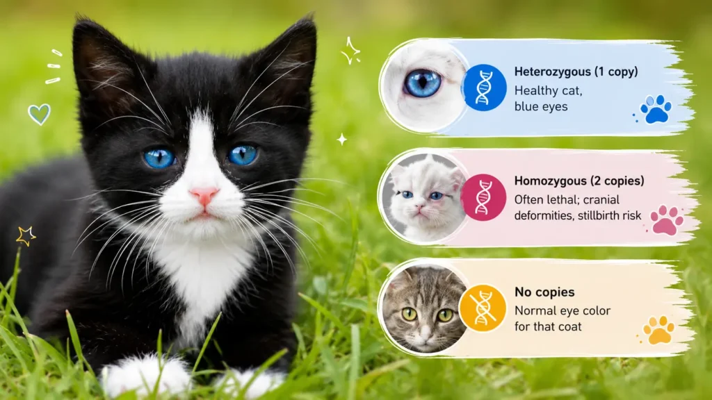 Blue-eyed tuxedo kitten genetics infographic