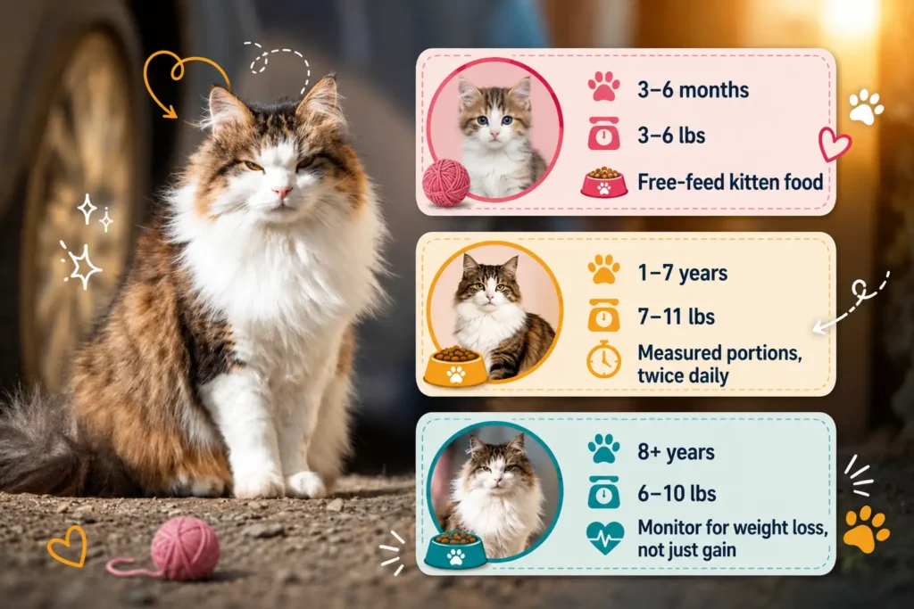 Cat feeding guide by age infographic 