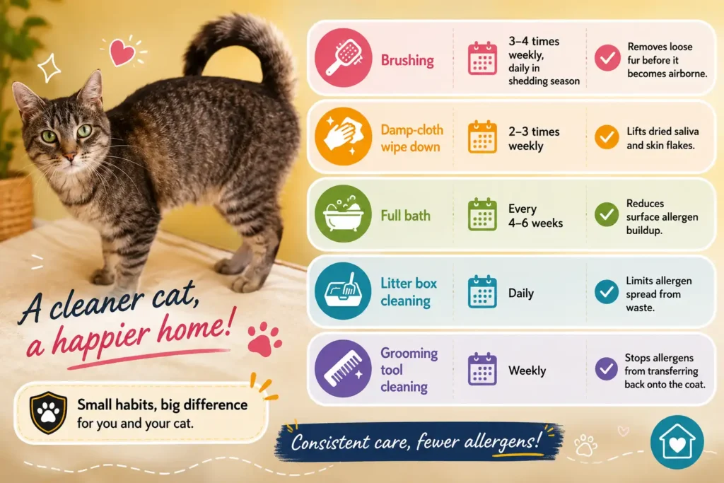Cat grooming and allergen care