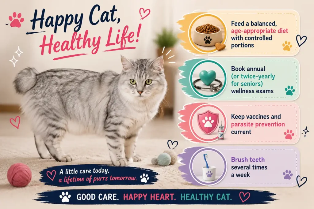 Silver Korean Bobtail cat care tips infographic