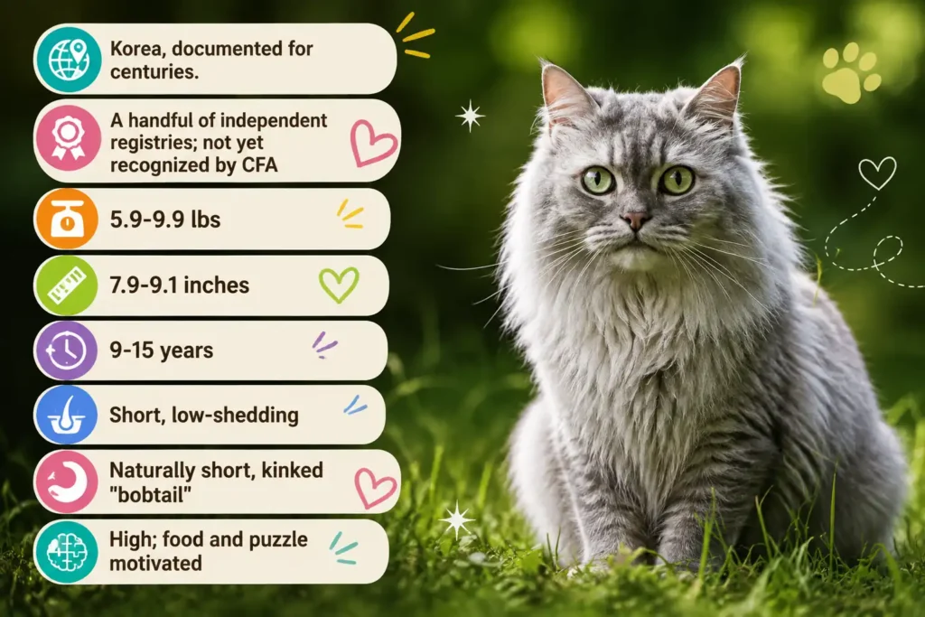 Korean Bobtail cat breed facts infographic