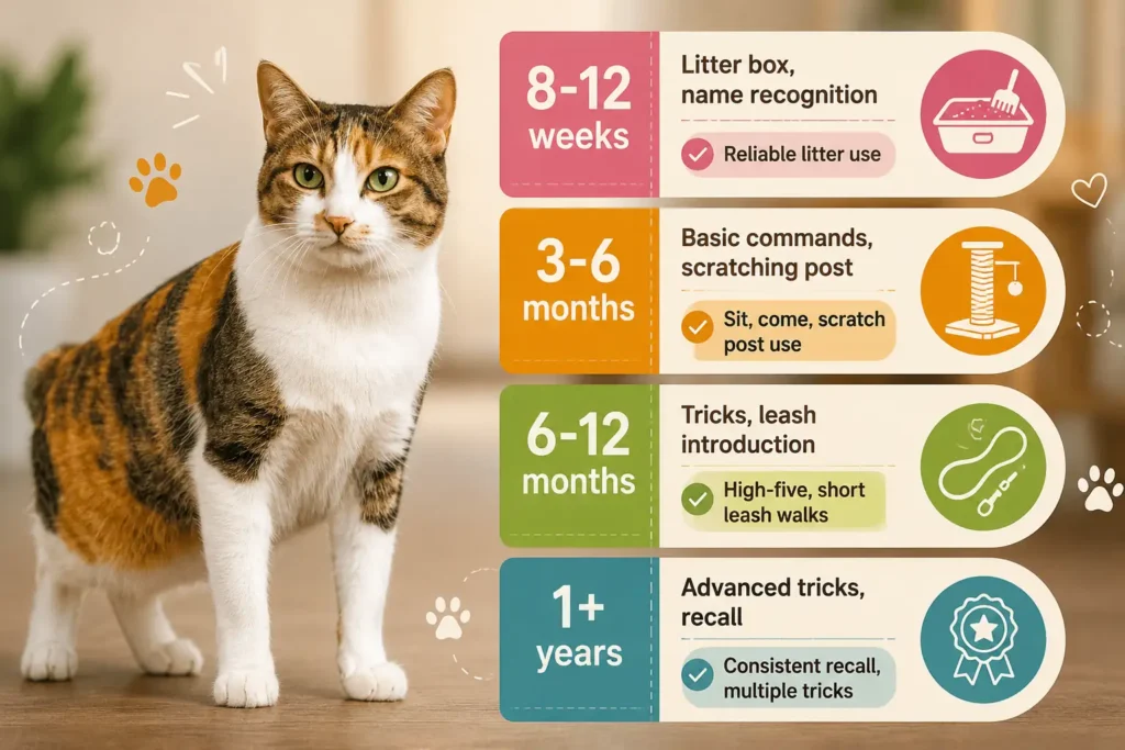 Korean Bobtail cat training timeline infographic