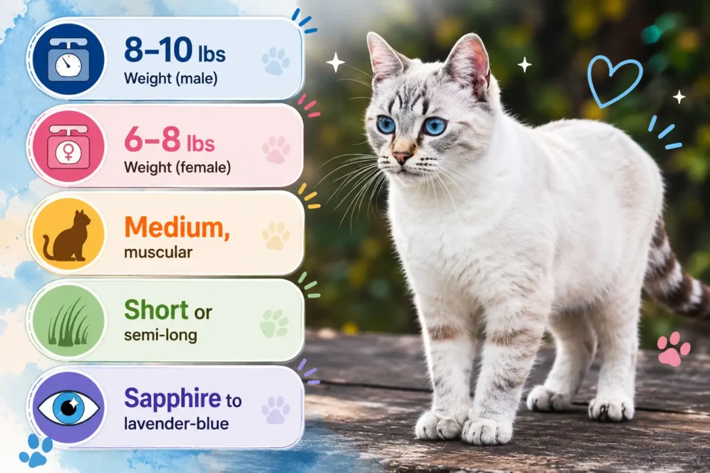 Ojos Azules cat size and coat infographic