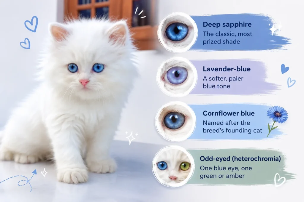 White kitten with blue eye color guide