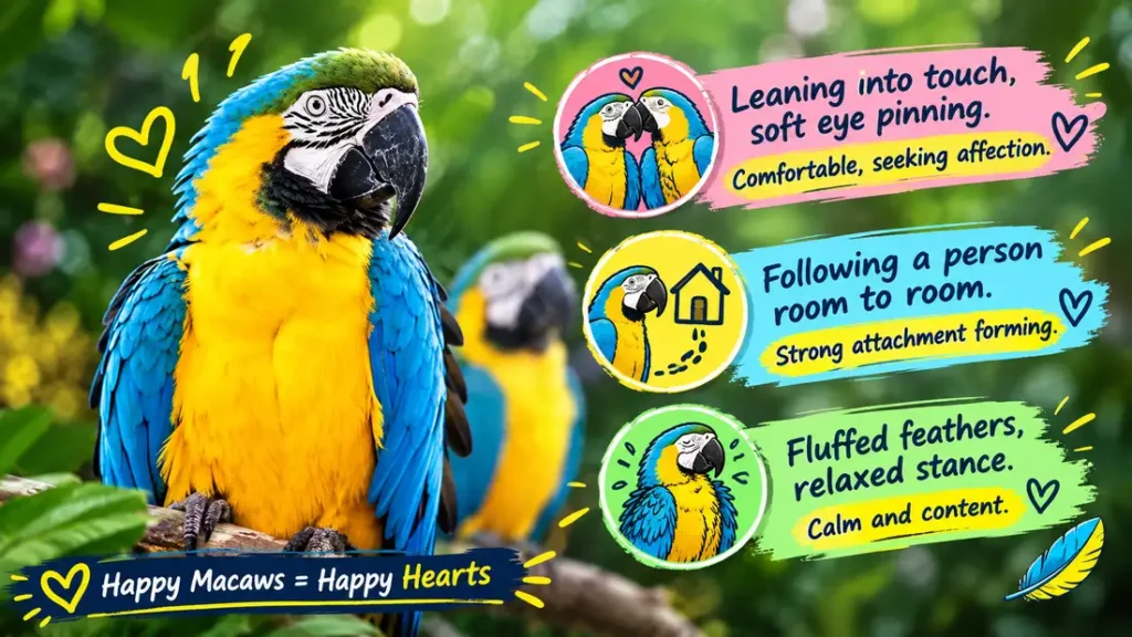 Blue and gold macaw bonding signals.