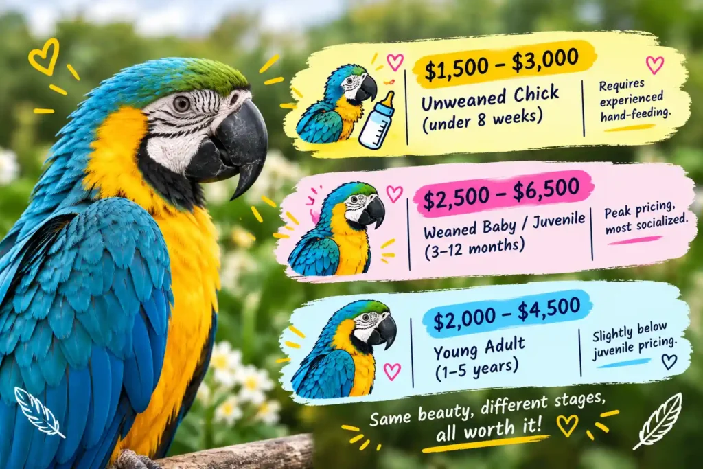 Blue Gold Macaw price guide.