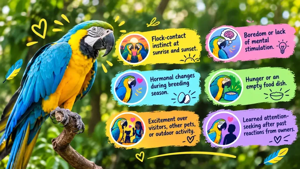 Blue and gold macaw screaming triggers. 