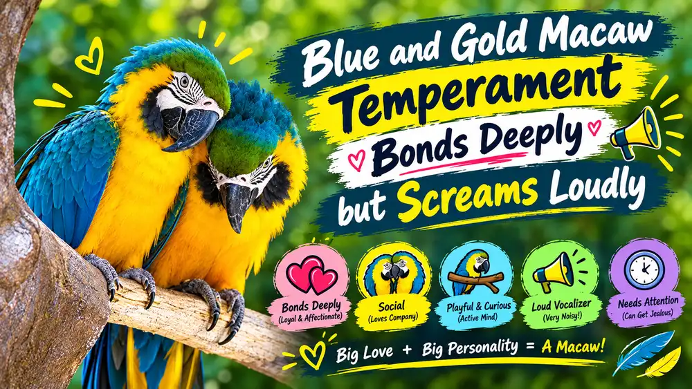 Blue and gold macaws bonding on a branch.