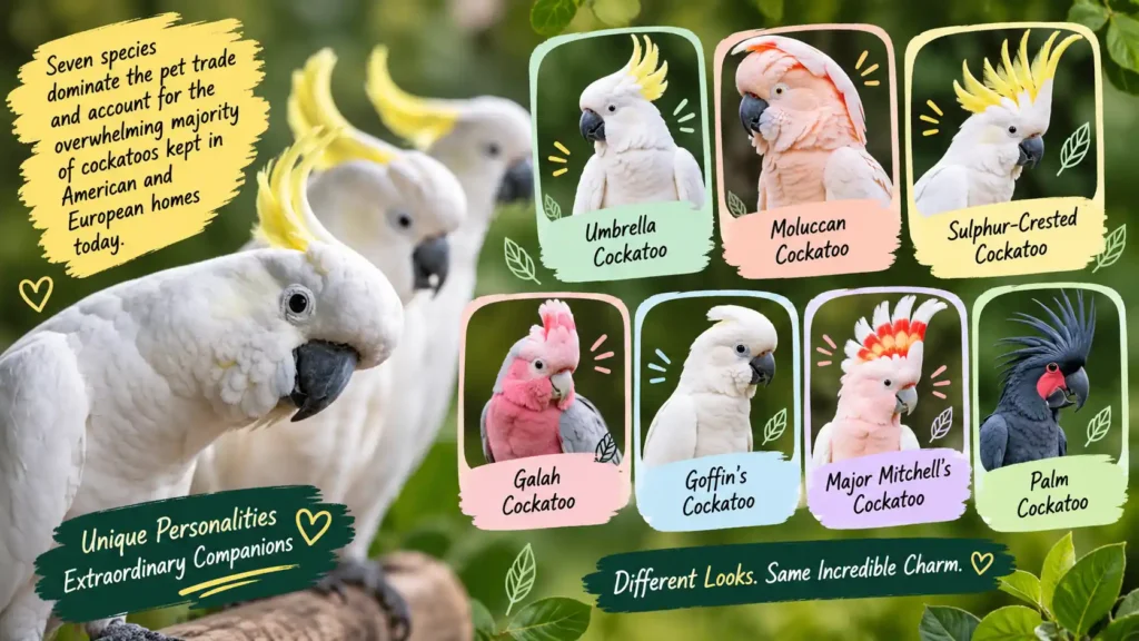Seven cockatoo species