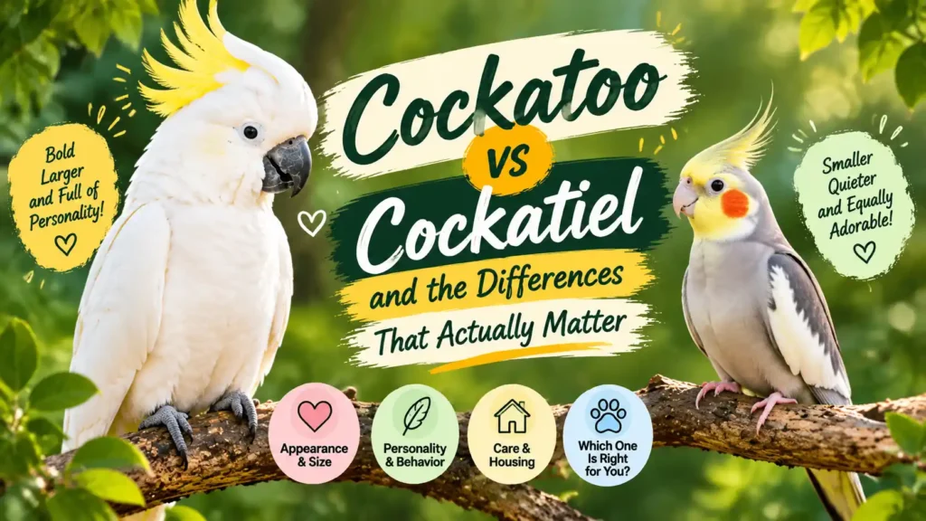 Cockatoo vs cockatiel comparison infographic